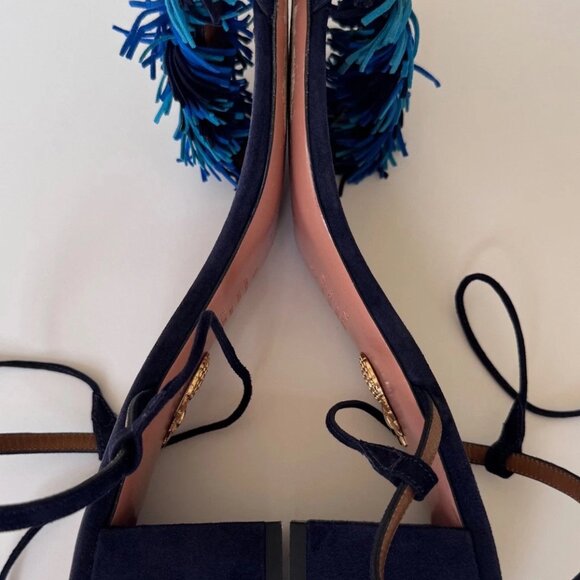 Aquazzura Wild Thing 50 fringed blue suede City sandal size IT 42 - Picture 7 of 10